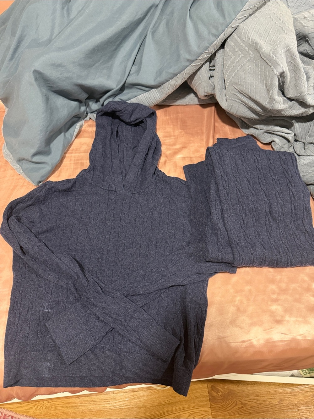 GIRL Navy Cable-Knit Hooded Sweater